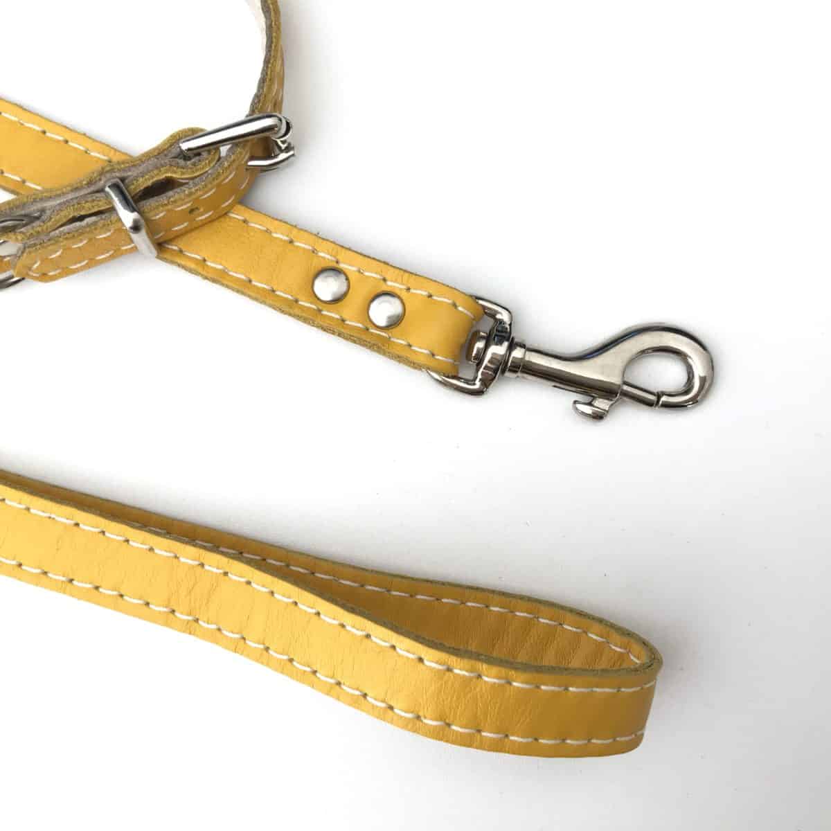 Yellow and Cream soft leather puppy collar and lead set