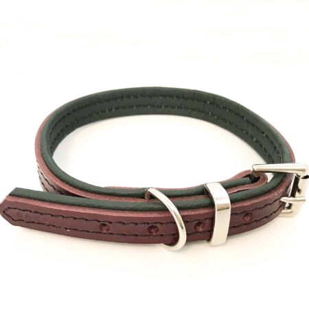 Dark red and cream padded leather dog collar