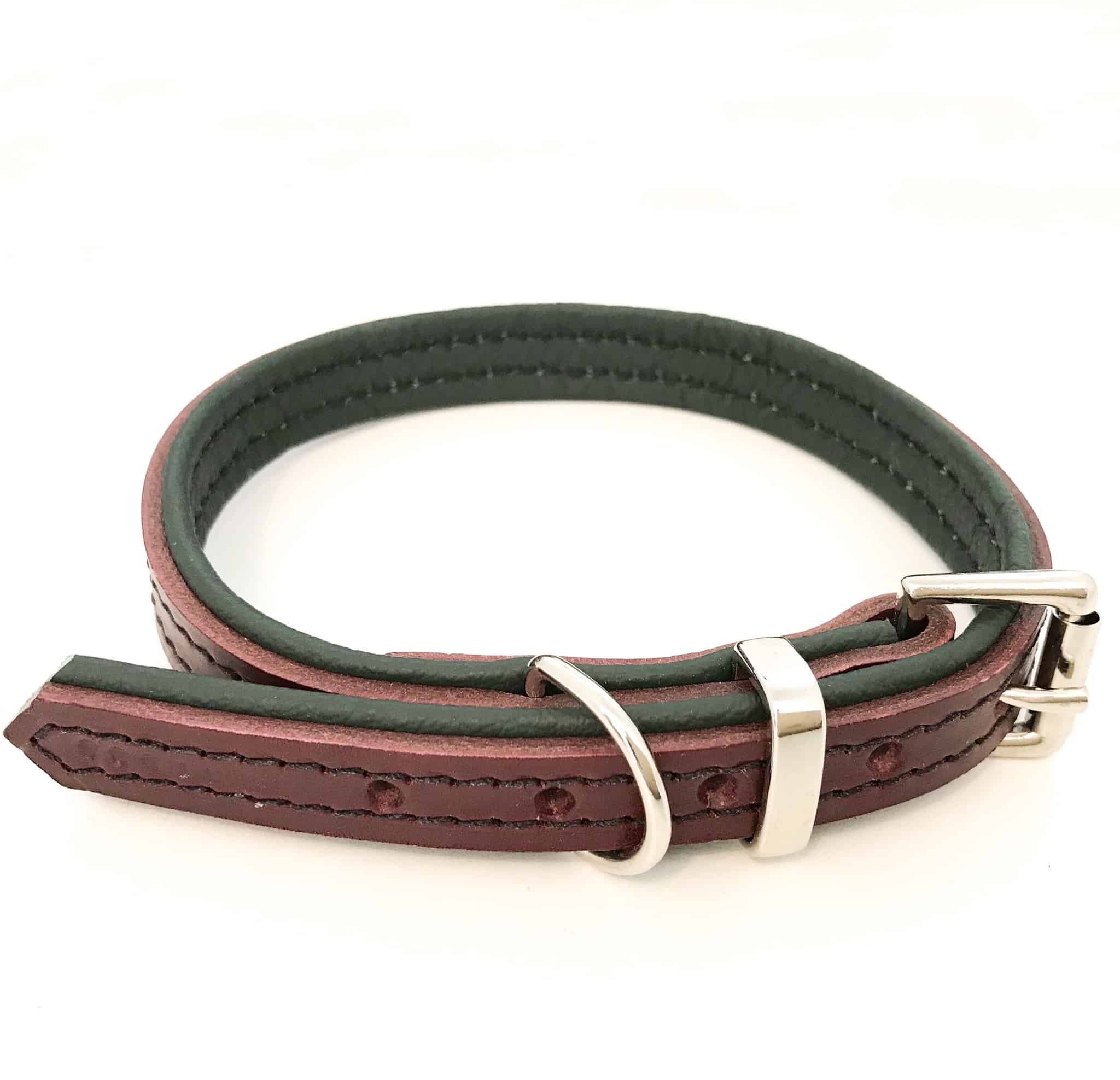 Dark red and cream padded leather dog collar
