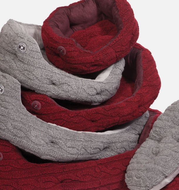 Bobble knit grey and damson fleece slumber dog bed