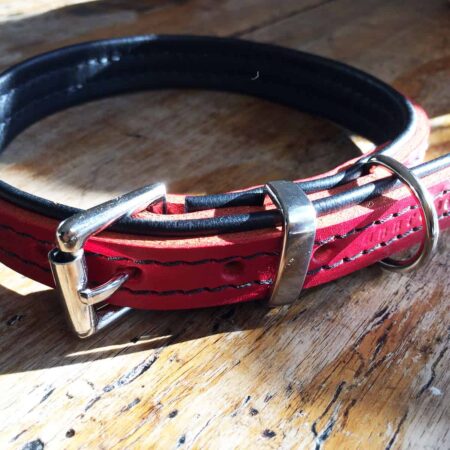 Red and black leather dog collar