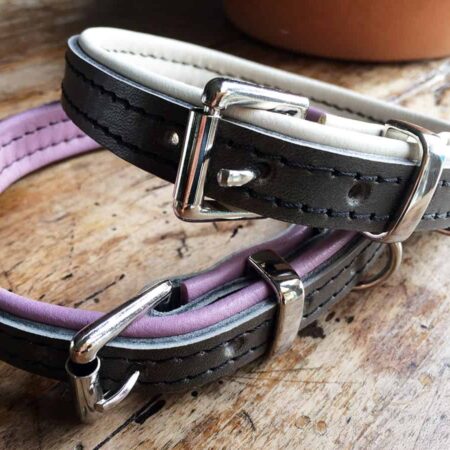 Grey and lilac padded collar and grey and cream padded collar