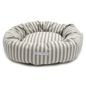 Grey Striped Brushed Cotton Donut Dog Bed
