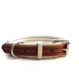 Brown and cream padded leather dog collar