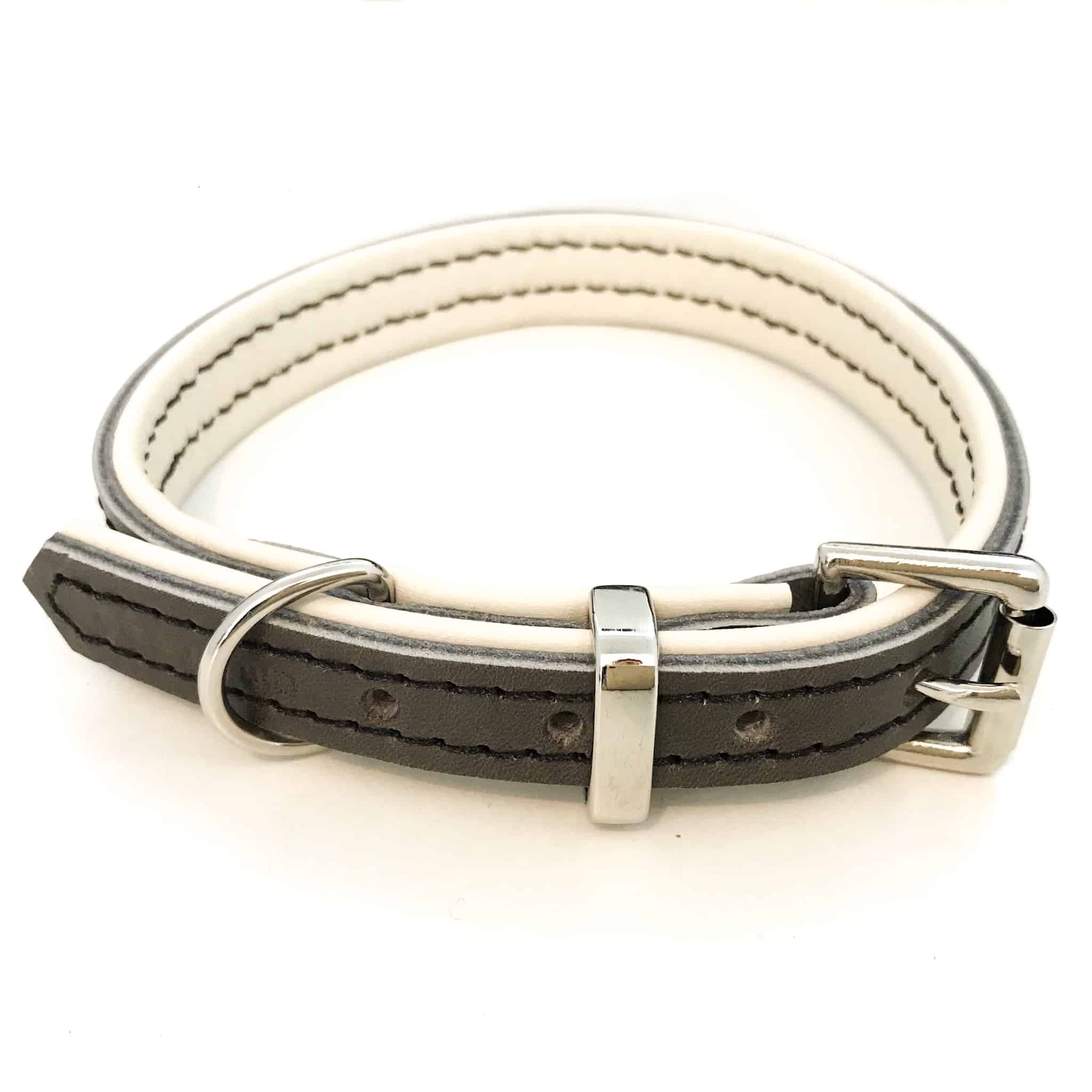 Dark Grey and Cream Padded Leather Dog Collar The Stylish Dog Company
