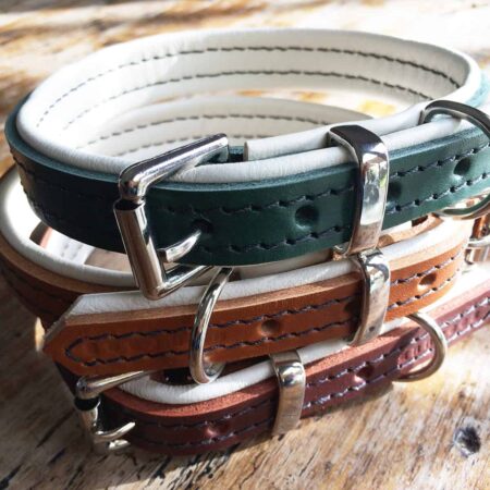 Brown and cream padded leather dog collar