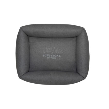 Dark slate grey LOFT bed from Bowl and Bone - bolster dog bed. Luxury