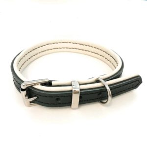 Forest green and cream padded leather dog collar