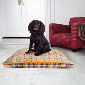 Grey with colourful spots pure new wool dog bed