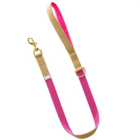 Beige and Cerise Pink Webbing Luxury Dog Collar and lead