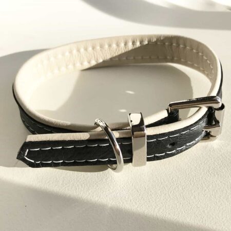 Black and cream soft padded leather collar