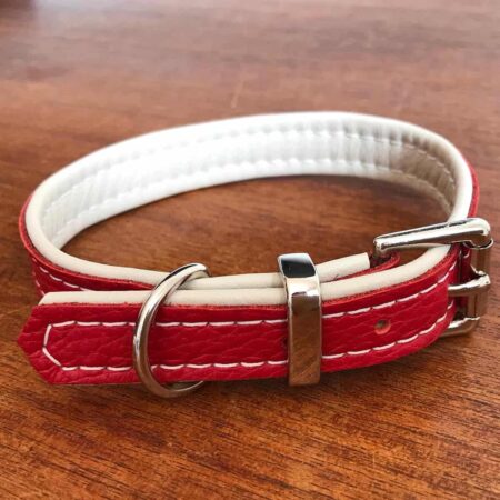 Red and cream soft padded leather collar