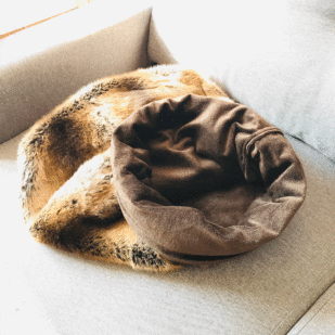 Brown silky faux fur dog sleeping bag