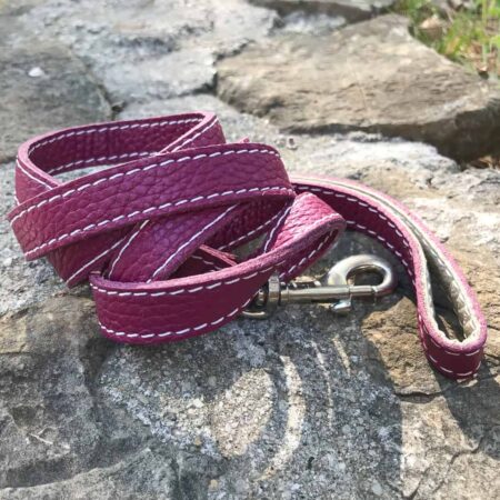 Magenta cow hide leather Dog lead