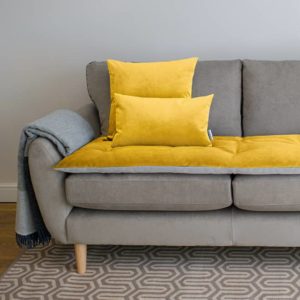 Yellow velvet scatter cushions