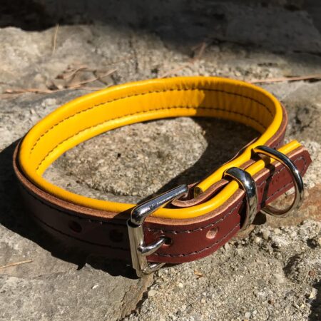 Leather dog collars | Brown and yellow padded