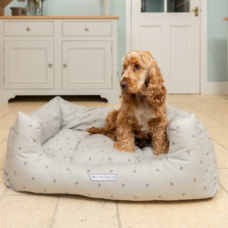 Grey Stars & Charcoal Stripe Boxy Dog Bed