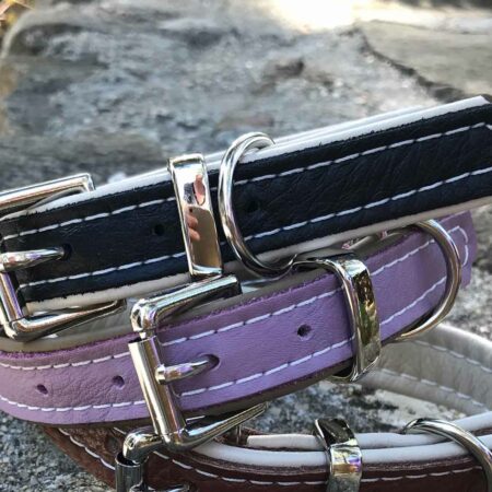 Alternative view of Soft padded leather collar | Navy blue and cream