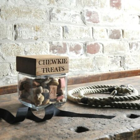 Handmade carved oak treat jar for dogs