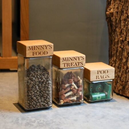 Oak dog treat jar. Personalised.