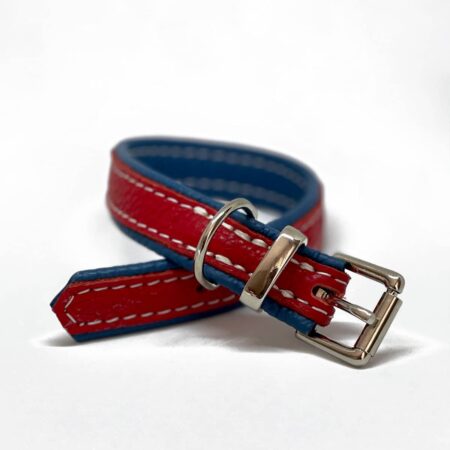 Leather dog collars red and denim