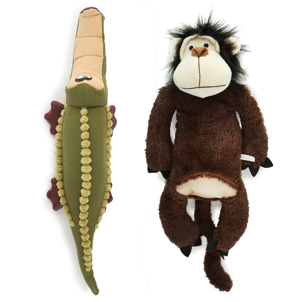 Gaby and Claude, gorilla and crocodile large dog toys