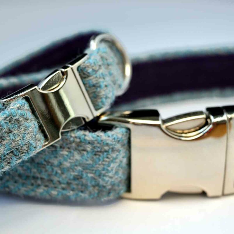 Light blue tweed dog collar