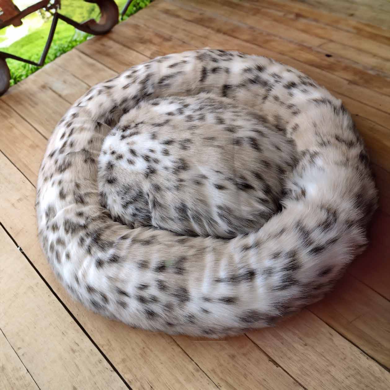 Beige calming faux fur luxury donut dog bed
