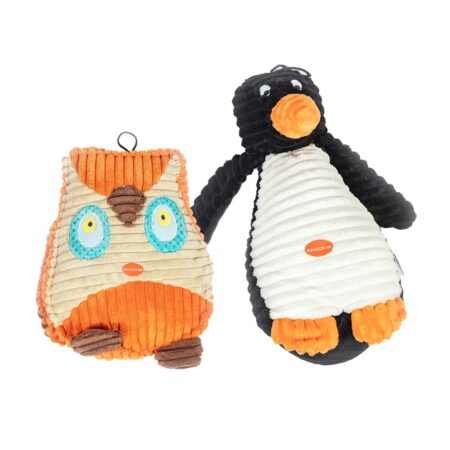Owl and penguin dog toys