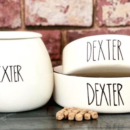 Dog treat jar and bowls set.