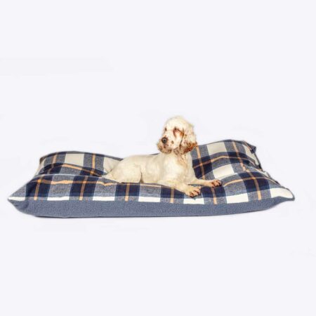 Navy dog cushion boucle