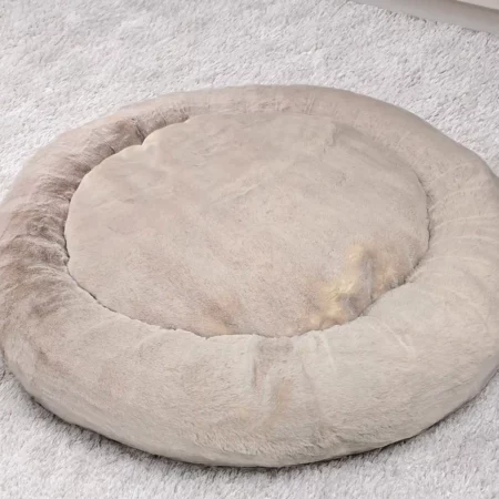 Biege Frost Donut Dog Bed in Faux Fur