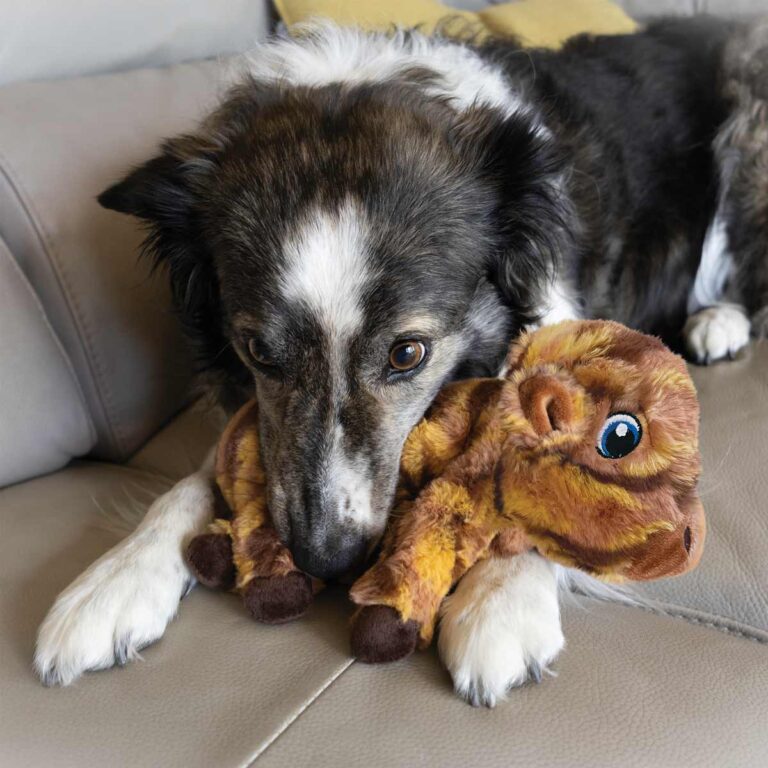 KONG Low Stuff Stripes Cow Squeaky Dog Toy Medium