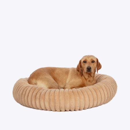 Taupe Plush Donut Dog Bed