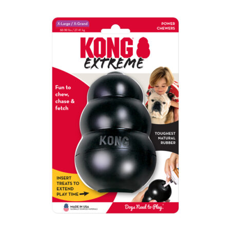 KONG Extreme black dog toy packaging, toughest natural rubber